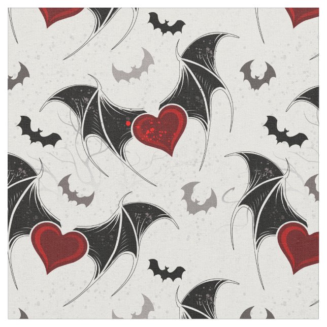 Halloween heart with black bat wings fabric (Close Up)