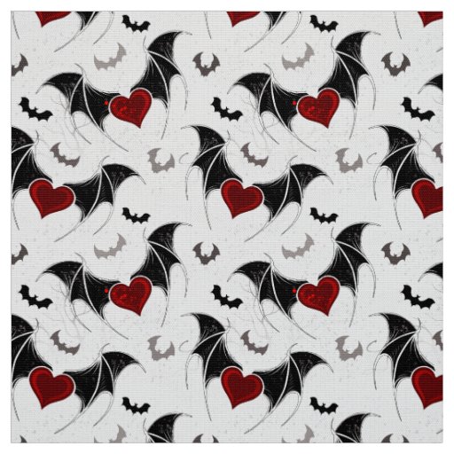 Halloween heart with black bat wings fabric