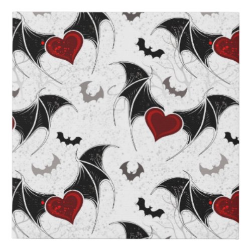 Halloween heart with black bat wings faux canvas print