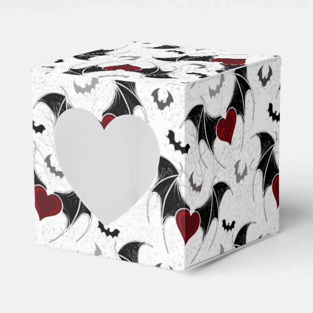 Halloween heart with black bat wings favor boxes (Front Side)