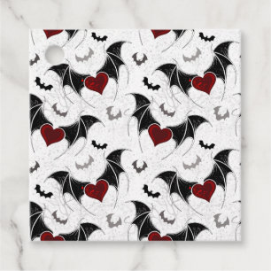 Halloween heart with black bat wings favor tags