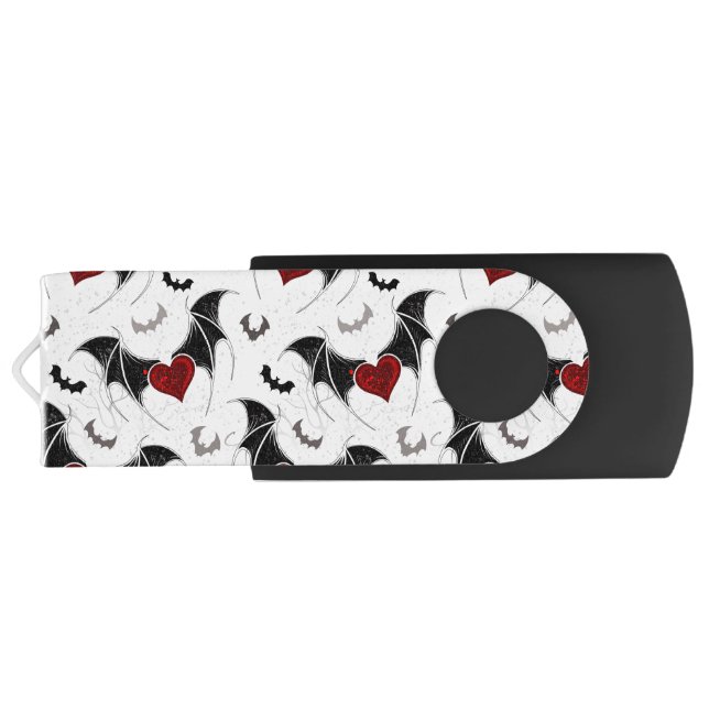 Halloween heart with black bat wings flash drive (Back)