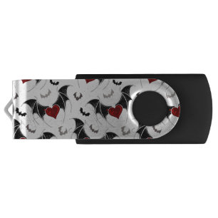 Halloween heart with black bat wings flash drive