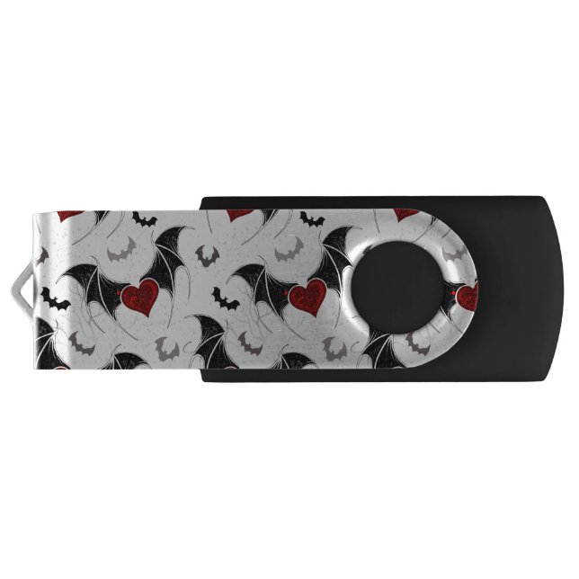 Halloween heart with black bat wings flash drive (Back)