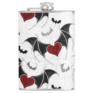 Halloween heart with black bat wings flask