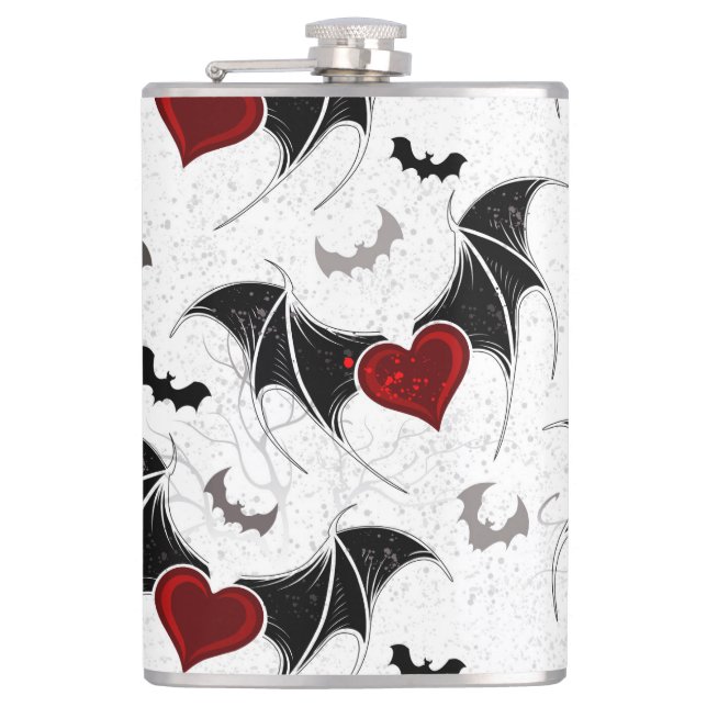 Halloween heart with black bat wings flask (Front)