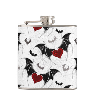 Halloween heart with black bat wings flask