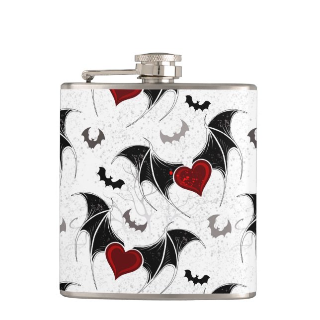 Halloween heart with black bat wings flask (Front)