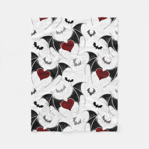 Halloween heart with black bat wings fleece blanket