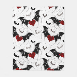 Halloween heart with black bat wings fleece blanket