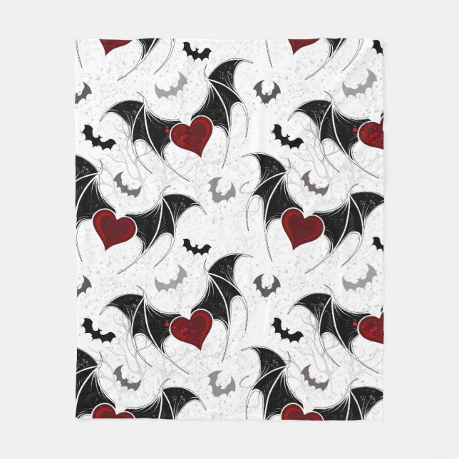 Halloween heart with black bat wings fleece blanket (Front)