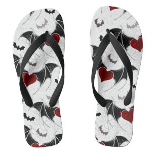 Halloween heart with black bat wings flip flops