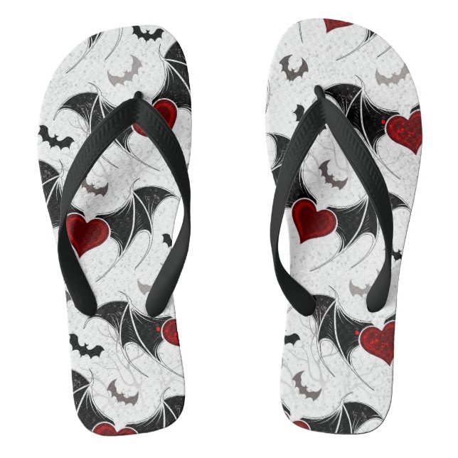 Halloween heart with black bat wings flip flops (Footbed)