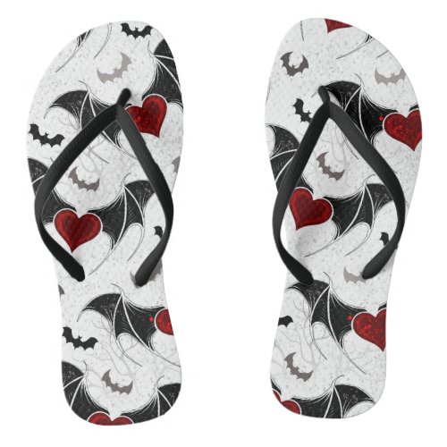 Halloween heart with black bat wings flip flops