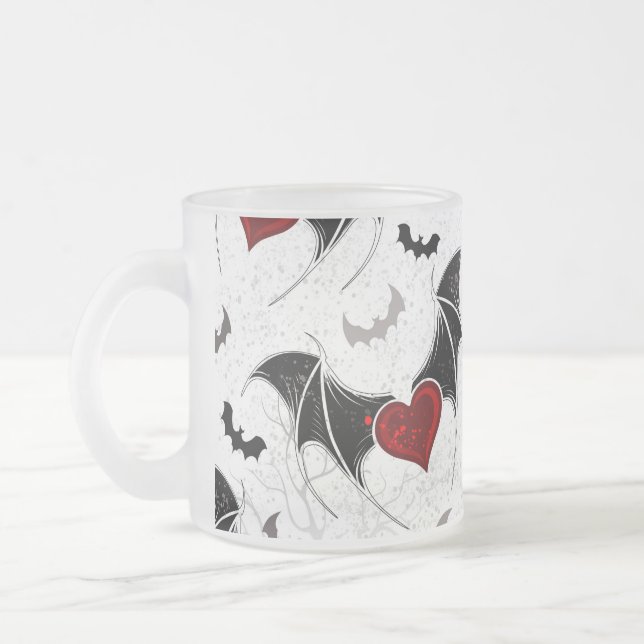 Halloween heart with black bat wings frosted glass coffee mug (Left)