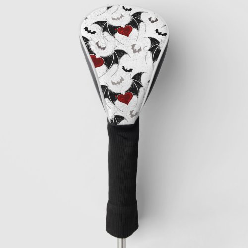 Halloween heart with black bat wings golf head cover