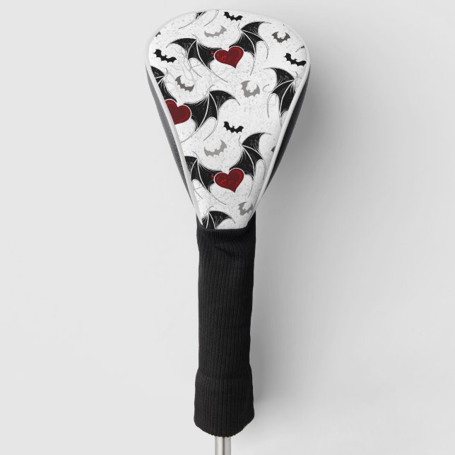 Halloween heart with black bat wings golf head cover (Front)
