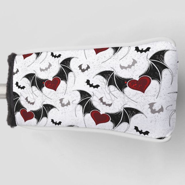 Halloween heart with black bat wings golf head cover (Front)