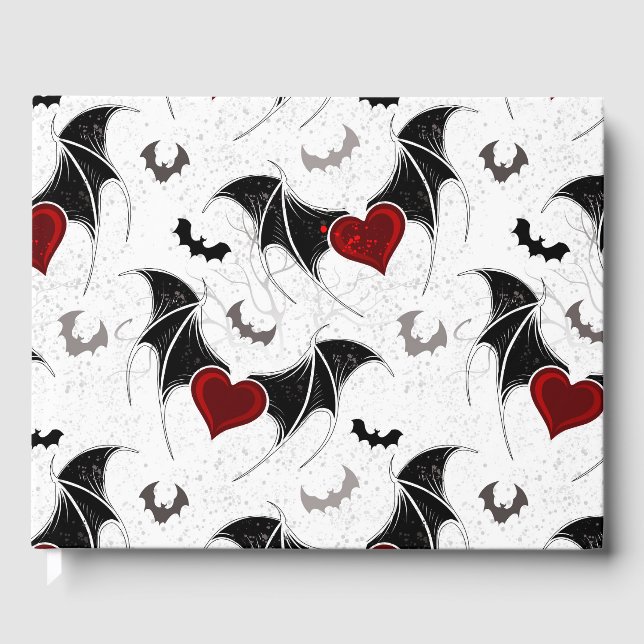 Halloween heart with black bat wings guest book (Front)