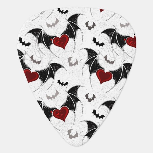 Halloween heart with black bat wings guitar pick