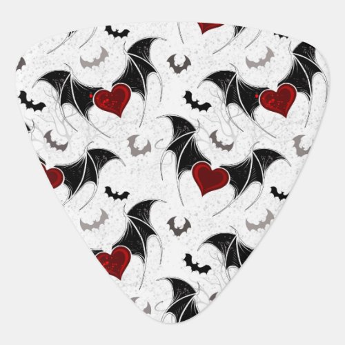 Halloween heart with black bat wings guitar pick