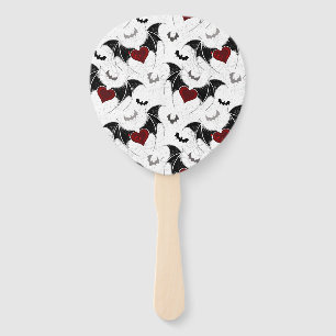 Halloween heart with black bat wings hand fan