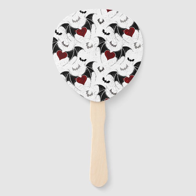 Halloween heart with black bat wings hand fan (Front)