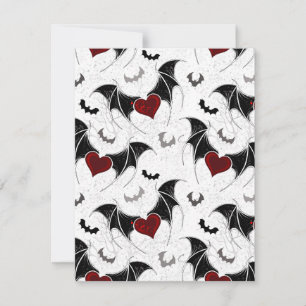 Halloween heart with black bat wings invitation