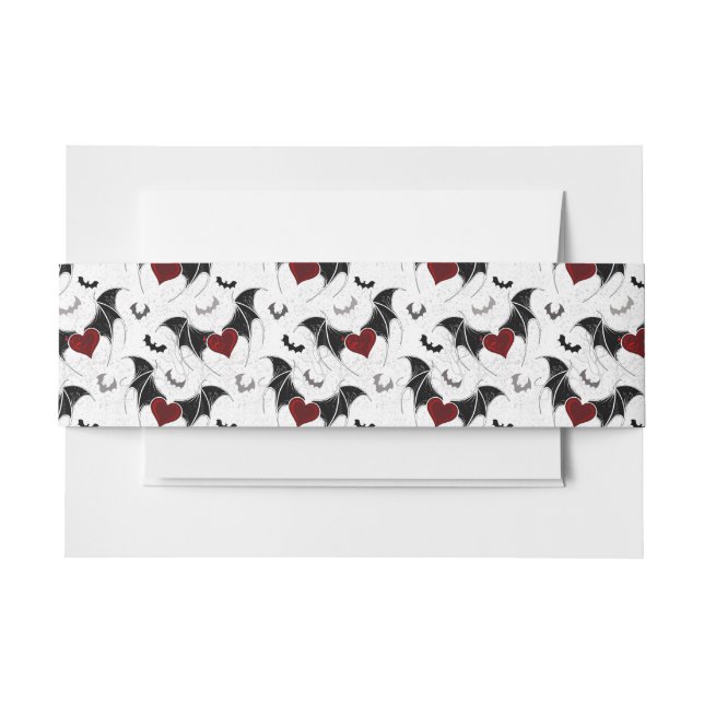 Halloween heart with black bat wings invitation belly band (Front Example)