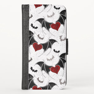 Halloween heart with black bat wings iPhone XS wallet case