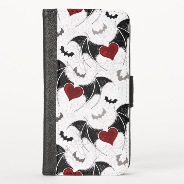 Halloween heart with black bat wings iPhone wallet case (Front)