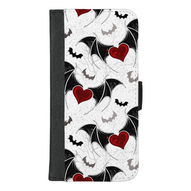 Halloween heart with black bat wings iPhone wallet case (Front)