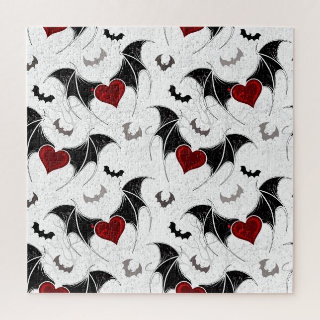 Halloween heart with black bat wings jigsaw puzzle (Vertical)