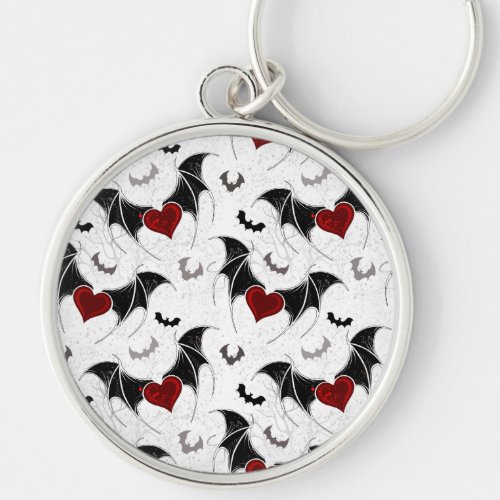 Halloween heart with black bat wings keychain