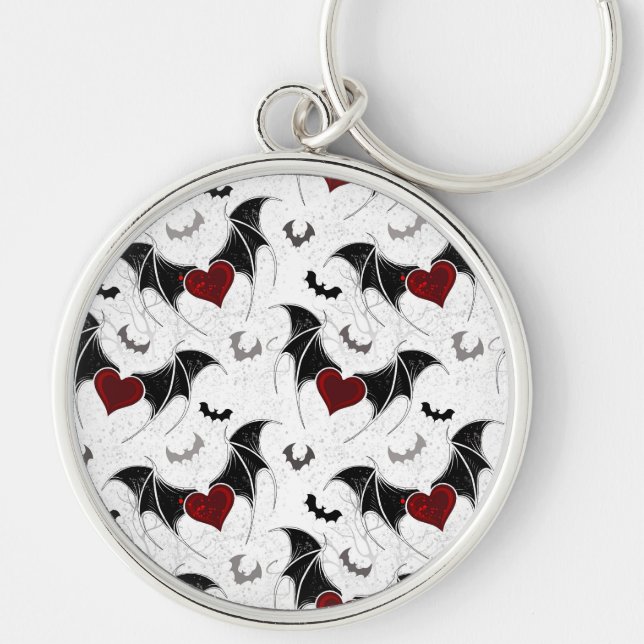 Halloween heart with black bat wings keychain (Front)