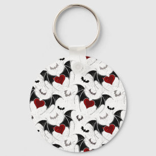 Halloween heart with black bat wings keychain