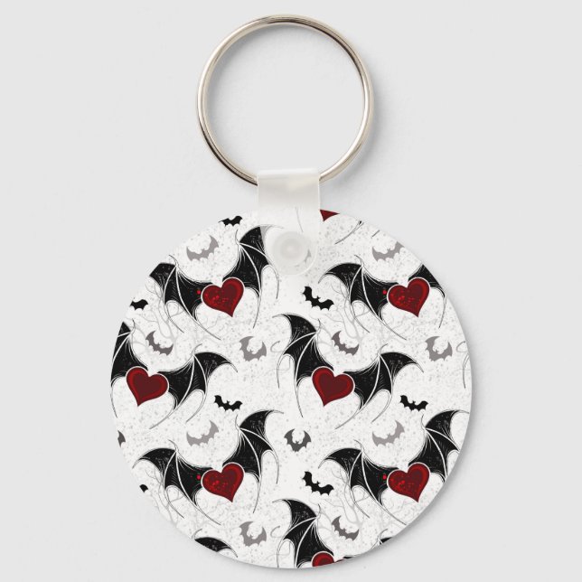 Halloween heart with black bat wings keychain (Front)