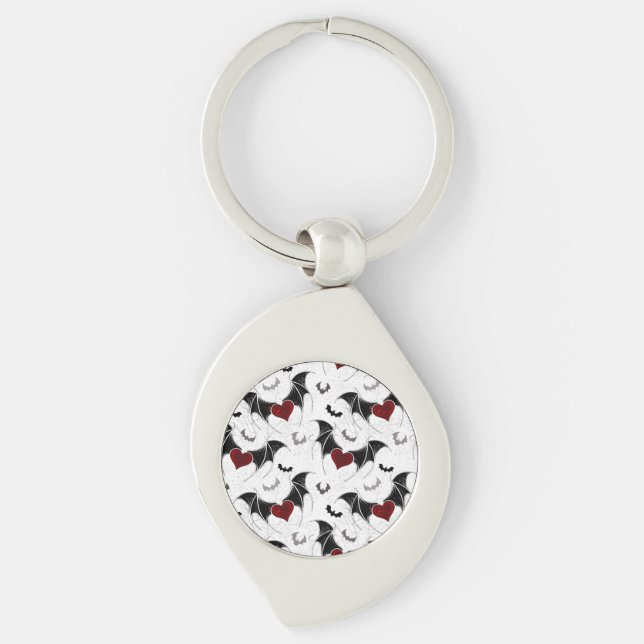 Halloween heart with black bat wings keychain (Front)
