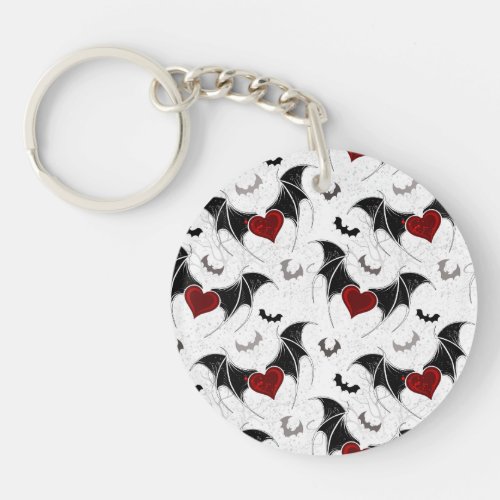 Halloween heart with black bat wings keychain