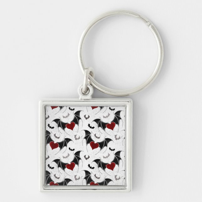 Halloween heart with black bat wings keychain (Front)
