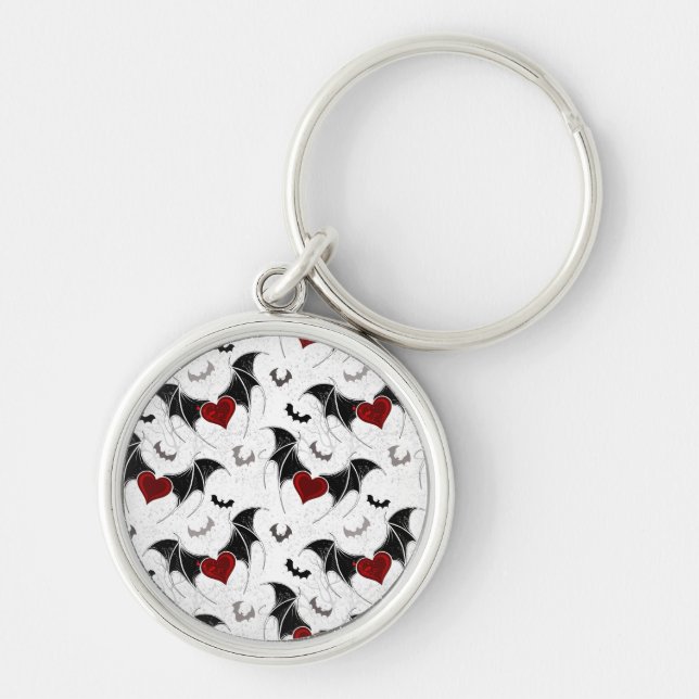 Halloween heart with black bat wings keychain (Front)