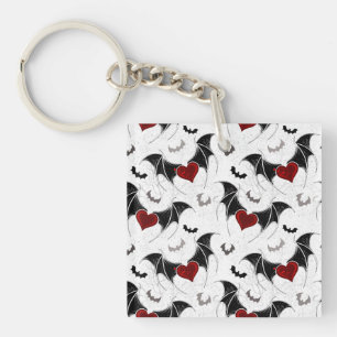 Halloween heart with black bat wings keychain