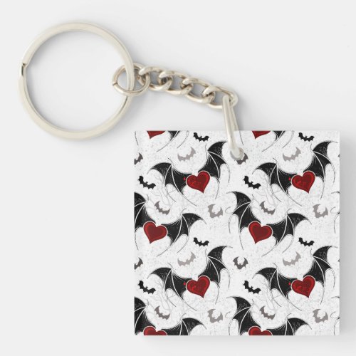 Halloween heart with black bat wings keychain