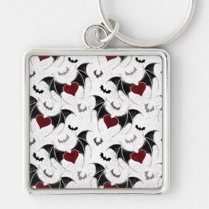 Halloween heart with black bat wings keychain