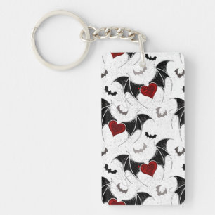 Halloween heart with black bat wings keychain