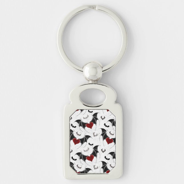 Halloween heart with black bat wings keychain (Front)