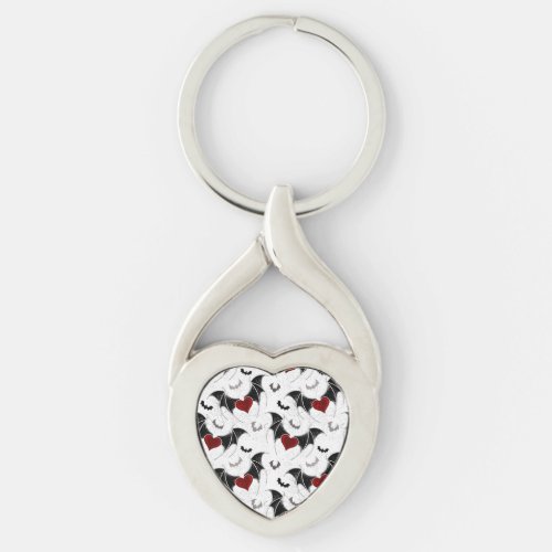 Halloween heart with black bat wings keychain