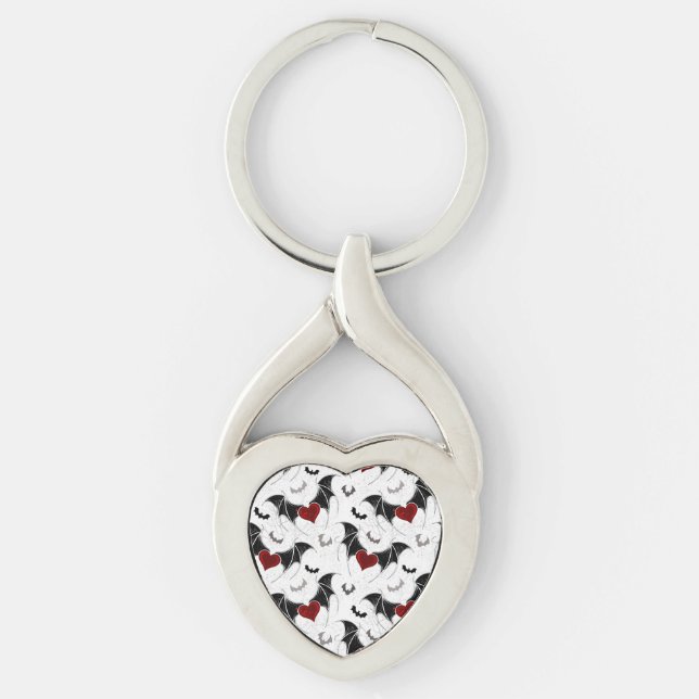 Halloween heart with black bat wings keychain (Front)