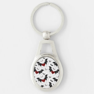 Halloween heart with black bat wings keychain