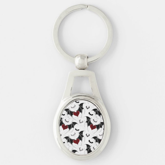 Halloween heart with black bat wings keychain (Front)